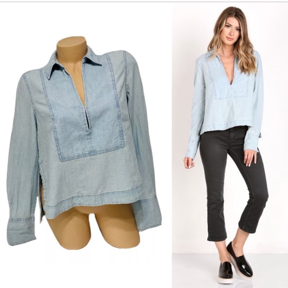 Free people denim blouse low cut front